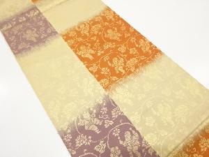 唐子に花唐草模様織り出し　袋帯